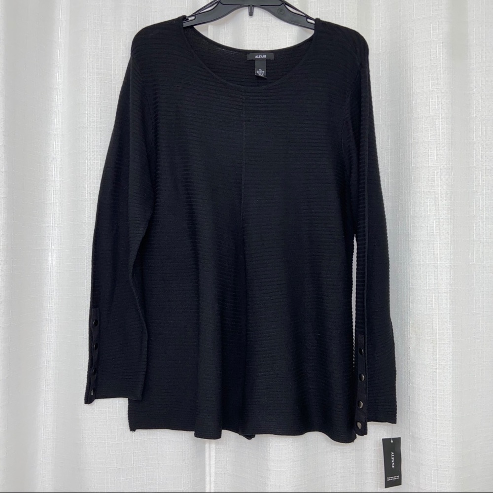 ALFANI Ribbed Snap-Detail Sweater - Picture 2 of 4